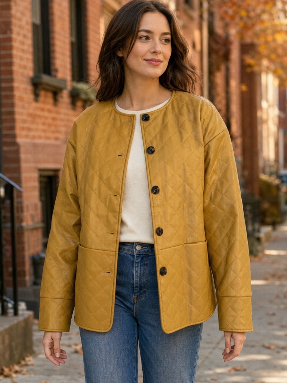 Marla Wynne Prairie Sand Golden Camel Quilted Faux Leather Jacket Size M NWOT